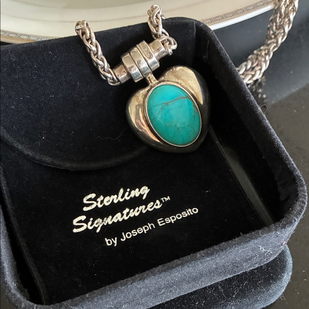 Turquoise Heart Pendant Silver Necklace